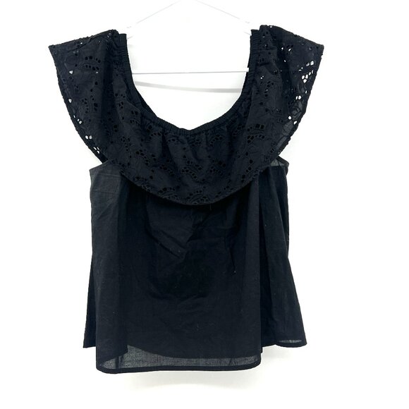 Banana Republic Black Cotton Eyelet Off Shoulder Blouse Women's Small Petite - Picture 1 of 4
